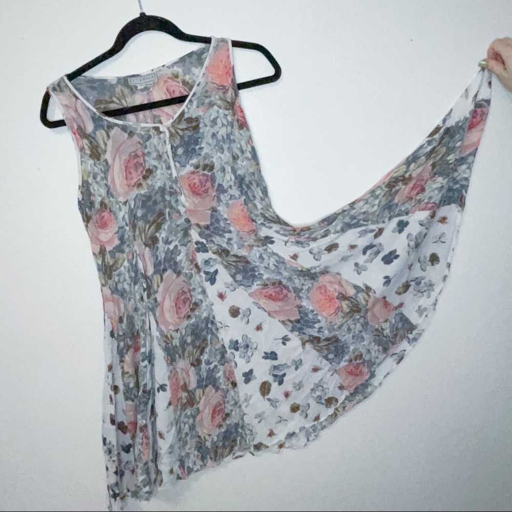 90s cottagecore circle skirt pink roses light tank dress